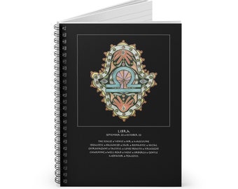 Libra Zodiac Hamsa Notebook - Personal Blueprint Journal for Astrology Lovers, Sacred Symbol Talisman Stationery, Spiral Ruled Journal