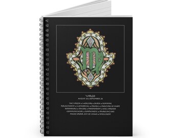 Virgo Zodiac Hamsa Notebook - Personal Blueprint Journal for Astrology Lovers, Sacred Symbol Talisman Stationery, Spiral Ruled Journal