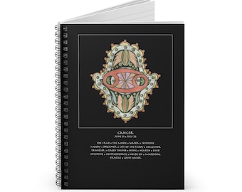 Cancer Zodiac Hamsa Notebook - Personal Blueprint Journal for Astrology Lovers, Sacred Symbol Talisman Stationery, Spiral Ruled Line Journal