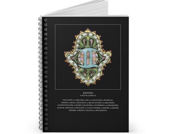 Gemini Zodiac Hamsa Notebook - Personal Blueprint Journal for Astrology Lovers, Sacred Symbol Talisman Stationery, Spiral Ruled Line Journal