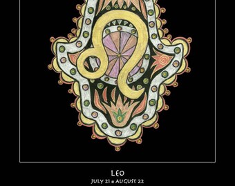 Leo Hamsa Fine Art Print - Astrology Talisman Wall Art, Sacred Symbol Decor, Personal Blueprint Archive, Unframed Celestial Ma
