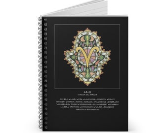 Aries Zodiac Hamsa Notebook - Personal Blueprint Journal for Astrology Lovers, Sacred Symbol Talisman Stationery, Spiral Ruled Line Journal