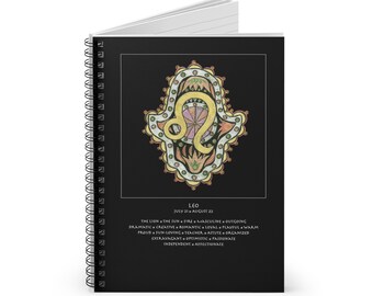 Leo Zodiac Hamsa Notebook - Personal Blueprint Journal for Astrology Lovers, Sacred Symbol Talisman Stationery, Spiral Ruled Line Journal