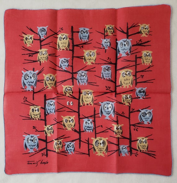 Vintage Designer Tammis Keefe Hankie Owls on Brick