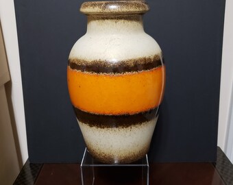 Große 28 cm Vase SCHEURICH Keramik Band orange braun creme 291-28 Mid Century West Germany Pottery West Germany FAT Lava Ära 1960er 1970er Jahre