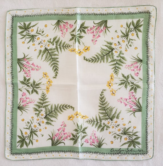 Vintage Designer Carolyn Schnurer Floral Hankie L