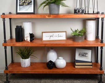 Industrial Rustic Bookcase, Modern Farmhouse Bookshelf Unit, Open Shelving Industrial Vintage Style