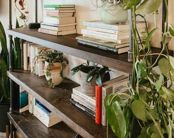 Industrial Style Bookcase, Industrial Pipe Rustic Shelving Unit, Living Room Office Bookshelf