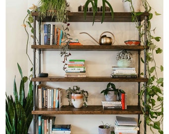 Industrial Vintage Style Bookcase with Wood Shelves and Iron Pipe Frame, Modern Farmhouse Bookshelves Storage, Open Shelving