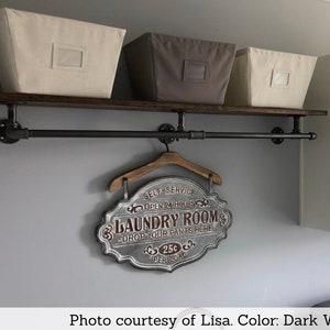 Industrial Pipe Hanger with Wood Shelf, Wall Mounted Shelf with Hanger Rack, Closet Laundry Room Storage, Farmhouse Kitchen Open Shelving image 6