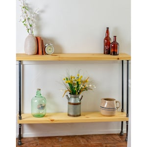 Industrial Style Tall Entryway Table with Shelf, Farmhouse Vintage Sofa Table with Iron Pipes and Wood Shelves, Console Hallway Table image 1