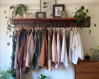 Closet Shelving with Industrial Pipe Hanger Rack, Laundry Room Organization Shelf, Clothes Hanging Bar, Storage Shelf, Optional Wood Backing