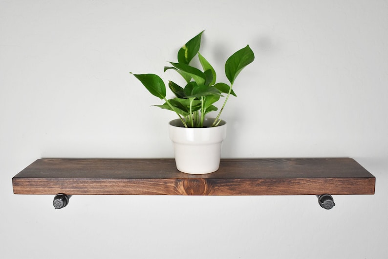 Estante flotante de estilo rústico, estantería de madera maciza, estantería abierta de estilo industrial y de granja con soportes de tubería de hierro, estantes de pared imagen 4