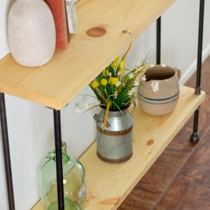 Industrial Style Tall Entryway Table with Shelf, Farmhouse Vintage Sofa Table with Iron Pipes and Wood Shelves, Console Hallway Table image 2