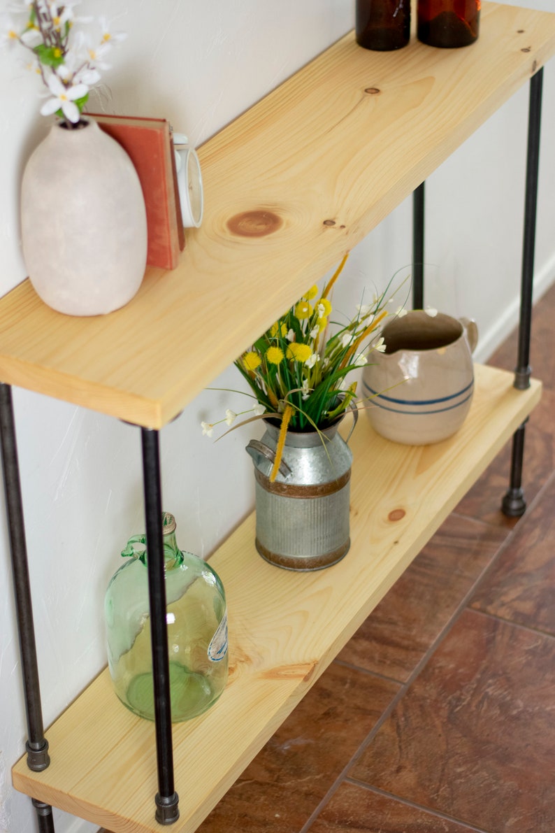 Industrial Style Tall Entryway Table with Shelf, Farmhouse Vintage Sofa Table with Iron Pipes and Wood Shelves, Console Hallway Table image 2