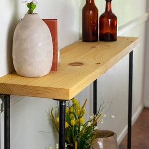 Industrial Style Tall Entryway Table with Shelf, Farmhouse Vintage Sofa Table with Iron Pipes and Wood Shelves, Console Hallway Table image 3