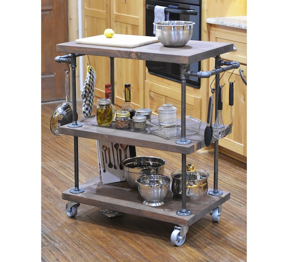Industrial Farmhouse Kitchen Island Prep Cart With Rolling Casters