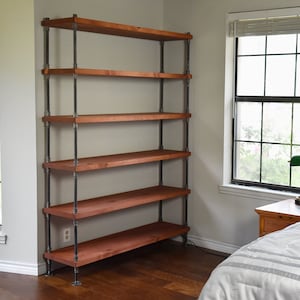 Industrial Bookshelf with Solid Wood Shelves, Extra Depth for Extra Storage Space, Iron Pipe Frame, Modern Farmhouse Bookcase, Open Shelving image 1
