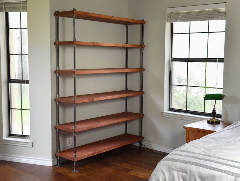 Industrial Bookshelf with Solid Wood Shelves, Extra Depth for Extra Storage Space, Iron Pipe Frame, Modern Farmhouse Bookcase, Open Shelving image 1