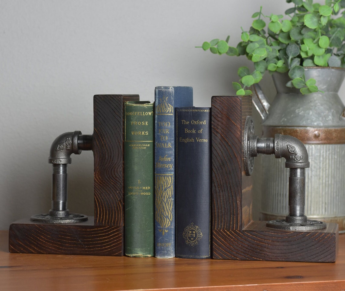 Industrial Rustic Bookends Set of 2 Heavy Wood Bookends With Etsy