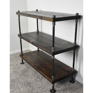 Industrial Bookshelf with Solid Wood Shelves, Extra Depth for Extra Storage Space, Iron Pipe Frame, Modern Farmhouse Bookcase, Open Shelving image 7