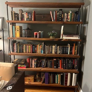 Industrial Bookshelf with Solid Wood Shelves, Extra Depth for Extra Storage Space, Iron Pipe Frame, Modern Farmhouse Bookcase, Open Shelving image 6