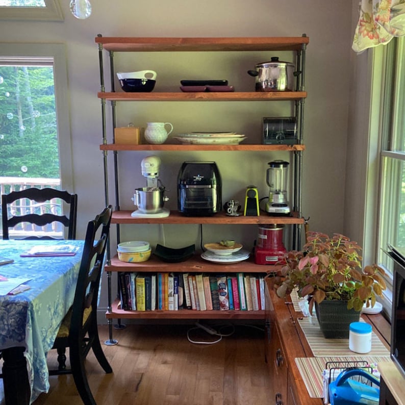 Industrial Bookshelf with Solid Wood Shelves, Extra Depth for Extra Storage Space, Iron Pipe Frame, Modern Farmhouse Bookcase, Open Shelving image 3