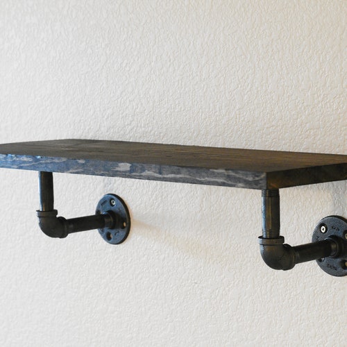 Industrial Iron Pipe Wall Shelf Wood Shelf With Black Iron Etsy