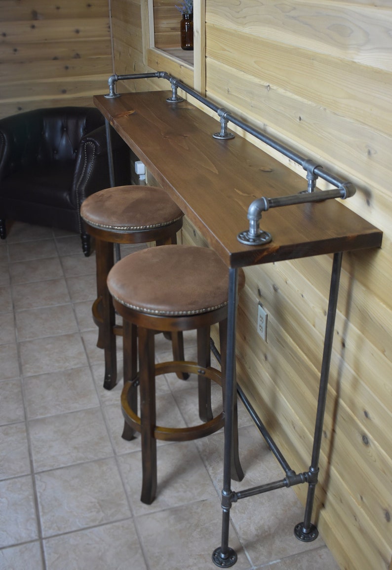 Industrial Bar Table, Farmhouse Breakfast Table with Drink Rail, Rustic Industrial Vintage Man Cave Bar Table, Tall Sofa Console Table 