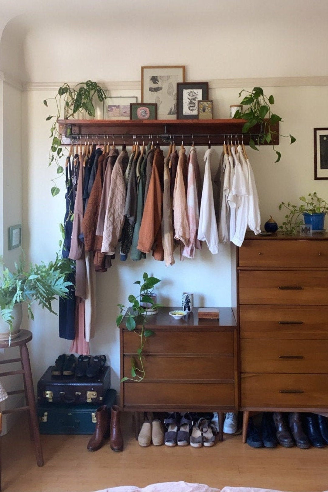 Closet Shelving With Industrial Pipe Hanger Rack, Laundry Room Organization Shelf, Clothes