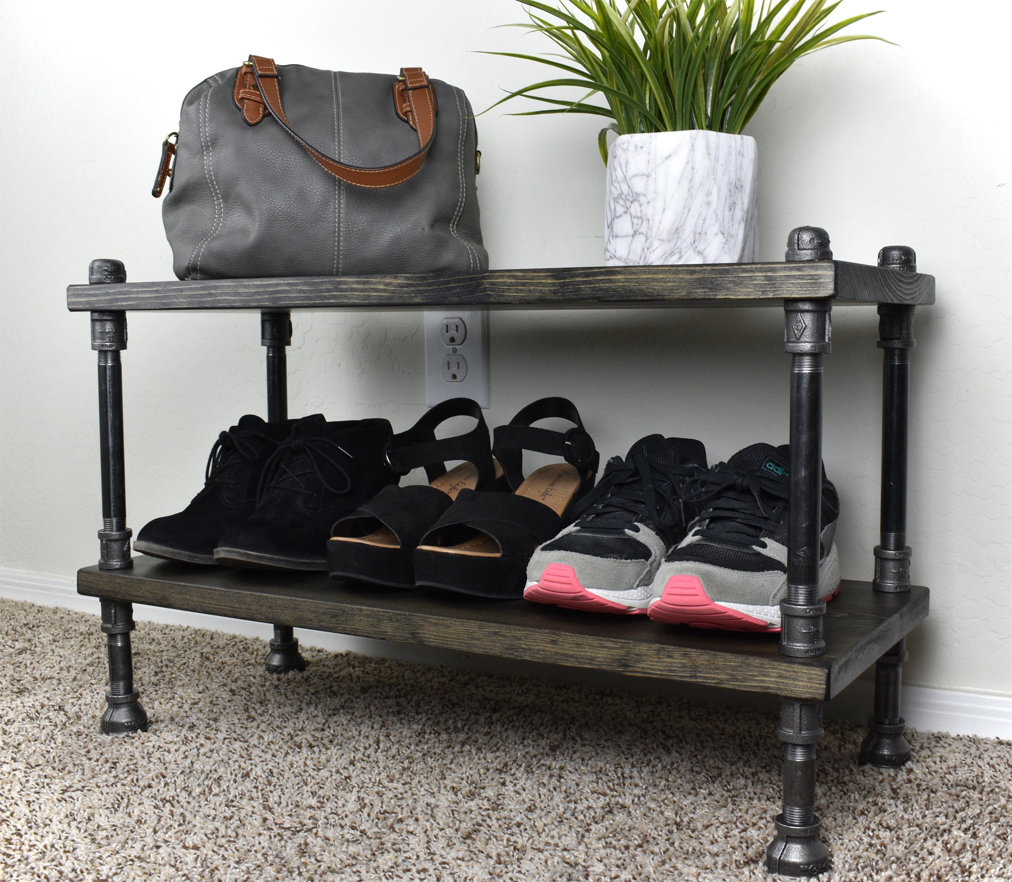 Metal Entryway Coat Shoe Rack Hall Tree with 3-Tier Shoe Bench Shoe Storage  18 Hooks Coat Hat, 1 unit - Pay Less Super Markets