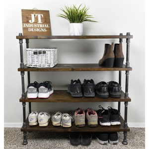 Industrial Style Shoe Rack, Entryway Shoe Storage, Rustic Shoe Bench Organizer