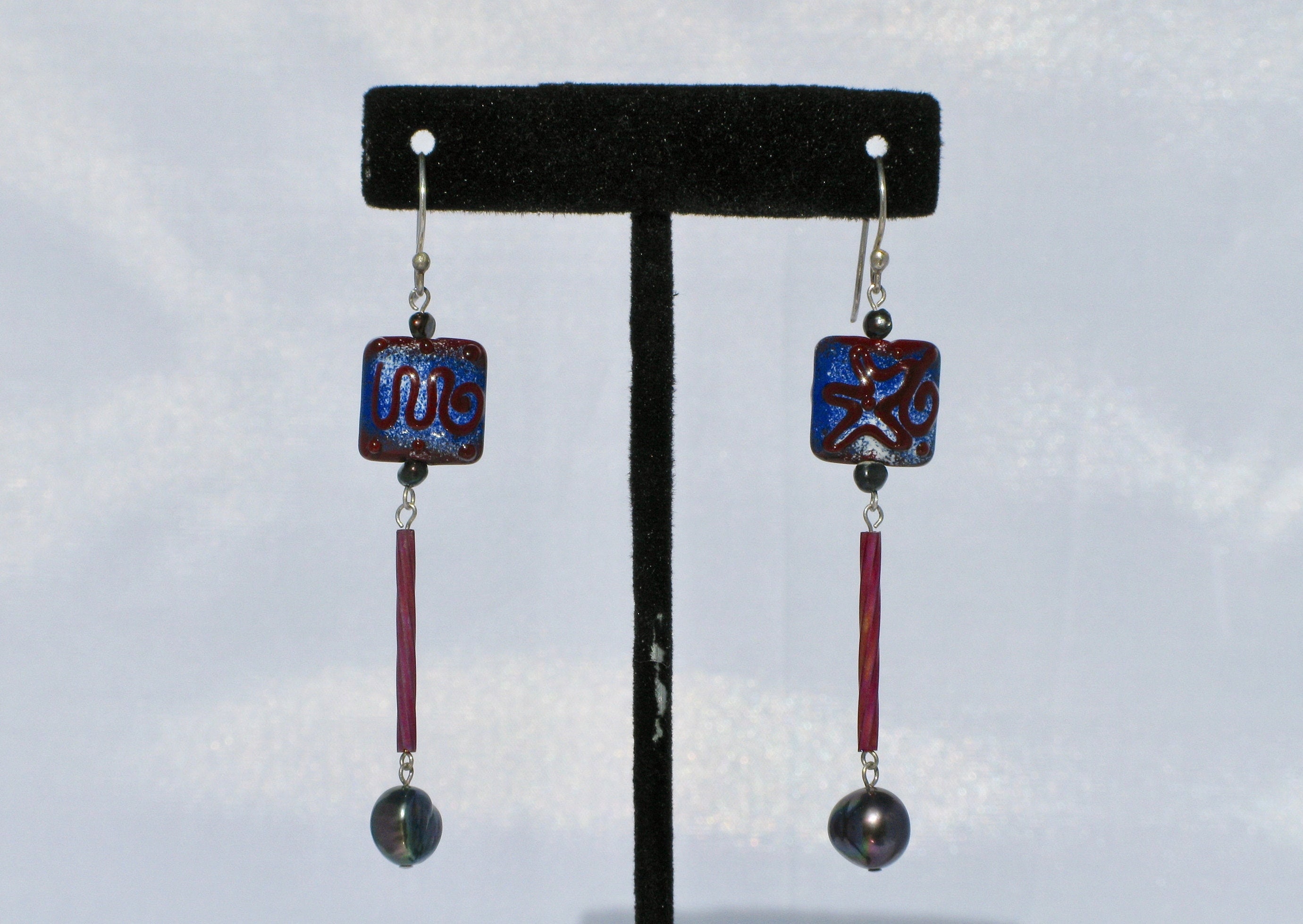 Handmade Sterling Pearl & Art Glass Bead Earrings Etsy UK