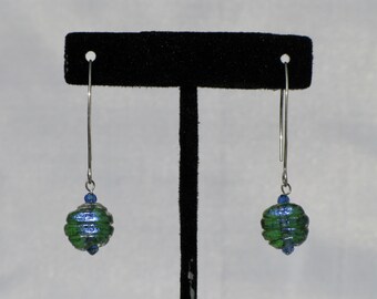 NEW - Handmade Sterling Silver Green Art Glass Bead Earrings