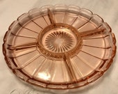 Vintage Anchor Hocking Glass Company - Cruet Plate - Pink - Depression Glass - Colonial - Knife Fork - Relish Tray - Platter
