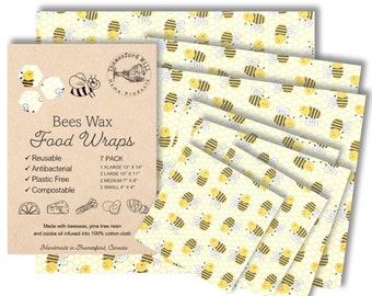 Beeswax Food Wraps, Organic Beeswax Food Preservative, Set of 7