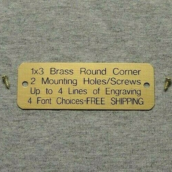 1x3 Custom Engraved Round Corner Brass Plate w/2 mounting holes/screws. Picture Plaque Name Tag Trophy Flag Pet