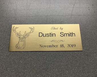 Plaque en laiton gravée sur mesure de 1,5 « x 3,75 », montage de cerf, taxidermie, chasse, plaque