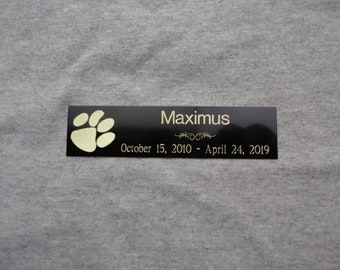 1x4 Custom Engraved Dog Memorial, Black Brass Plate Plaque, Paw Print, Pet