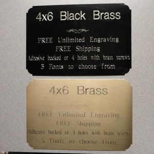 4x6 Brass or Black Brass, Scallop Corner, Engraved Plate Plaque Trophy Gift Urn Flag Picture