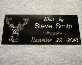 1.5" x 3.75" Custom Engraved Black Brass Plate, Deer Mount, Taxidermy, Hunting, Plaque