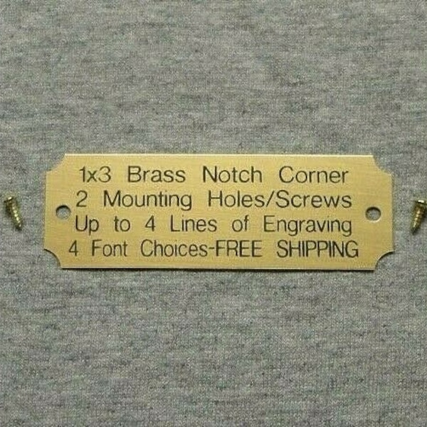 1x3 Custom Engraved Notch Corner  Brass Plate w/2 mounting holes/screws. Picture Plaque Name Tag Trophy Flag Pet