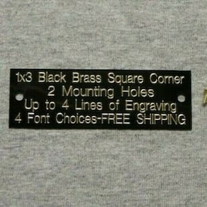 1x3 Custom Engraved Square Corner  Black Brass Plate w/2 mounting holes/screws. Picture Plaque Name Tag Trophy Flag Pet