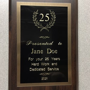 8x10 Simulated Cherry Service Award, Plaque, Trophy, Engraved, FREE Shipping/Engraving