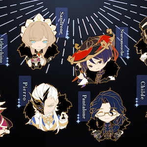 Genshin Fatui Harbingers smalto duro Pins- Dottore Pantalone Signora Columbina Childe Pierro Capitano Arlecchino Scaramouche Sandrone