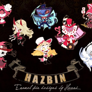 Hazbin Hard Enamel Pins - Charlie Alastor Lucifer Nifty Valentino Angeldust Vox Velvette Emily Rosie Adam