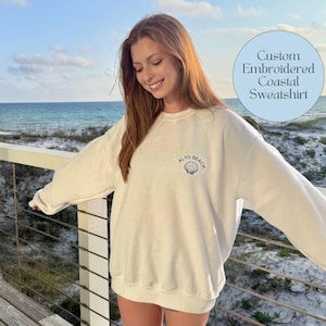 Custom Embroidered Crewneck Sweatshirt Beach Bachelorette Pullover Bridal Party Gift Bach Trip Sweatshirt Matching Coastal Sweatshirt