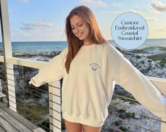 Sudadera de cuello redondo bordada personalizada: Regalo ideal para despedida de soltera en la playa