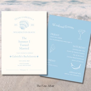 The Summer I Turned Married Bachelorette Invitation and Itinerary Template, Beach Bachelorette Party, Editable Canva Template Coastal, TSITP