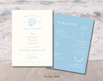 Coastal Bachelorette Invitation Template, Editable Canva, Beach Party (PDF)
